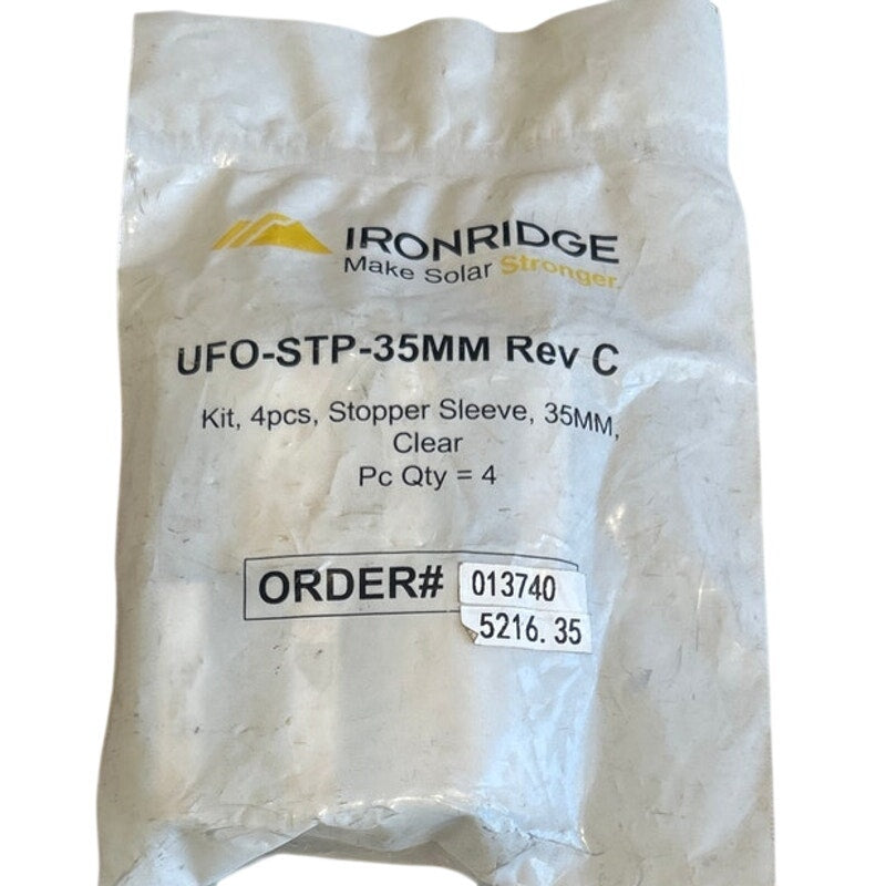New 4-Pack Ironridge UFO-STP-35MM Rev C Clear Silver Solar Panel Stopper Sleeves