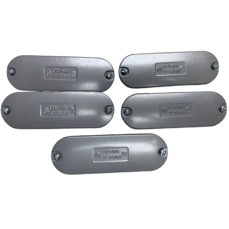 5 New Open Box Metal E121488 1" Conduit Covers w Pair of Screws