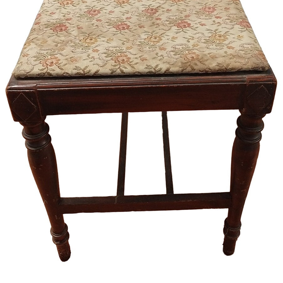 Vintage Floral Pink Rose Fabric Small Wooden Spindle Leg Bench