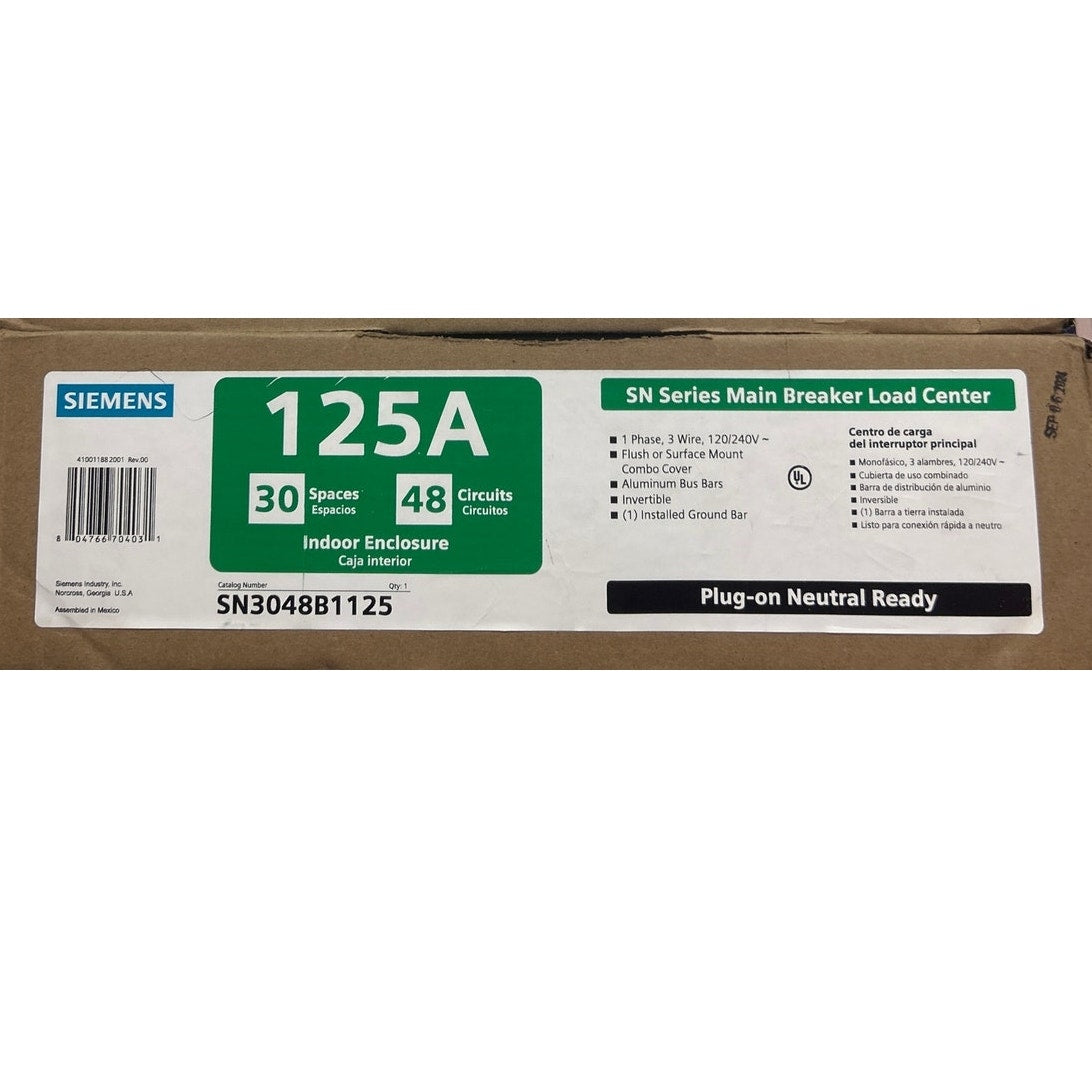 New Siemens 125A 30 Space 48 Circuit Main Breaker Indoor Electric Load Panel