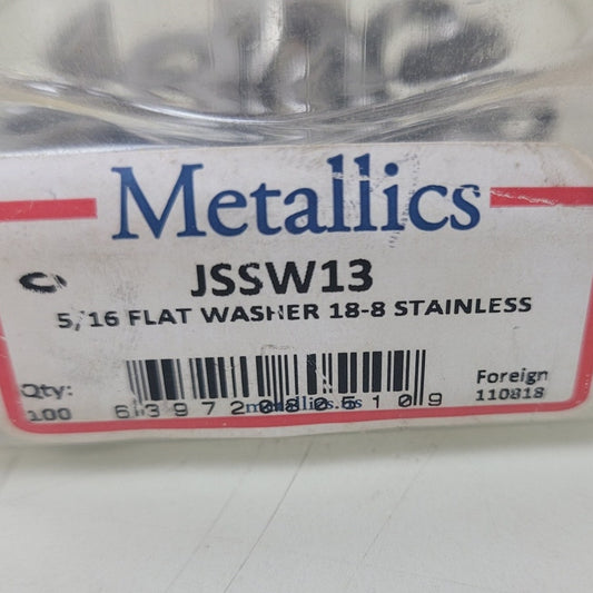 100 New Metallics JSSW13 5/16" Flat 18-8 Stainless Steel Washers