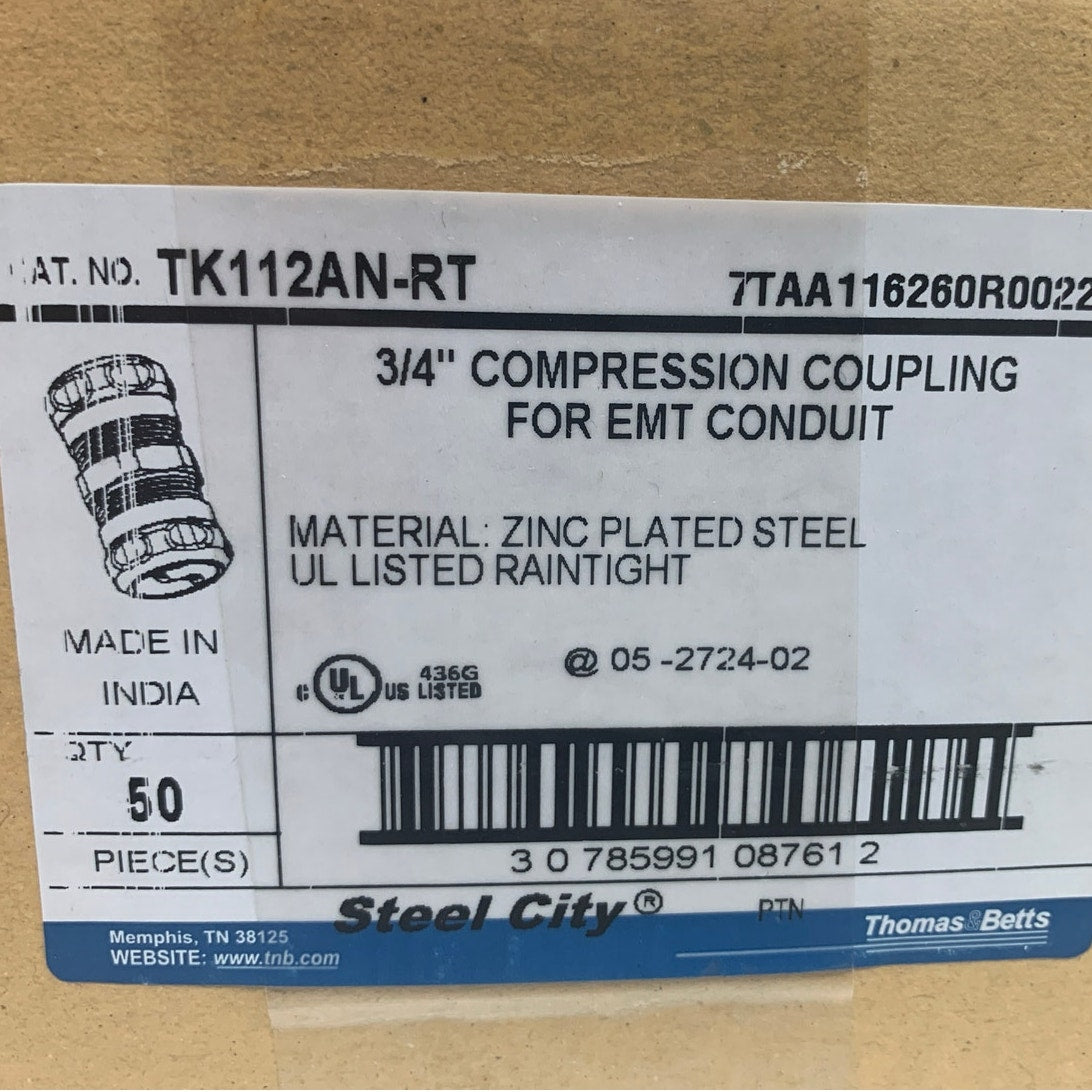 50 New Thomas & Betts 3/4" Compression Couplings for EMT Conduit Original Box