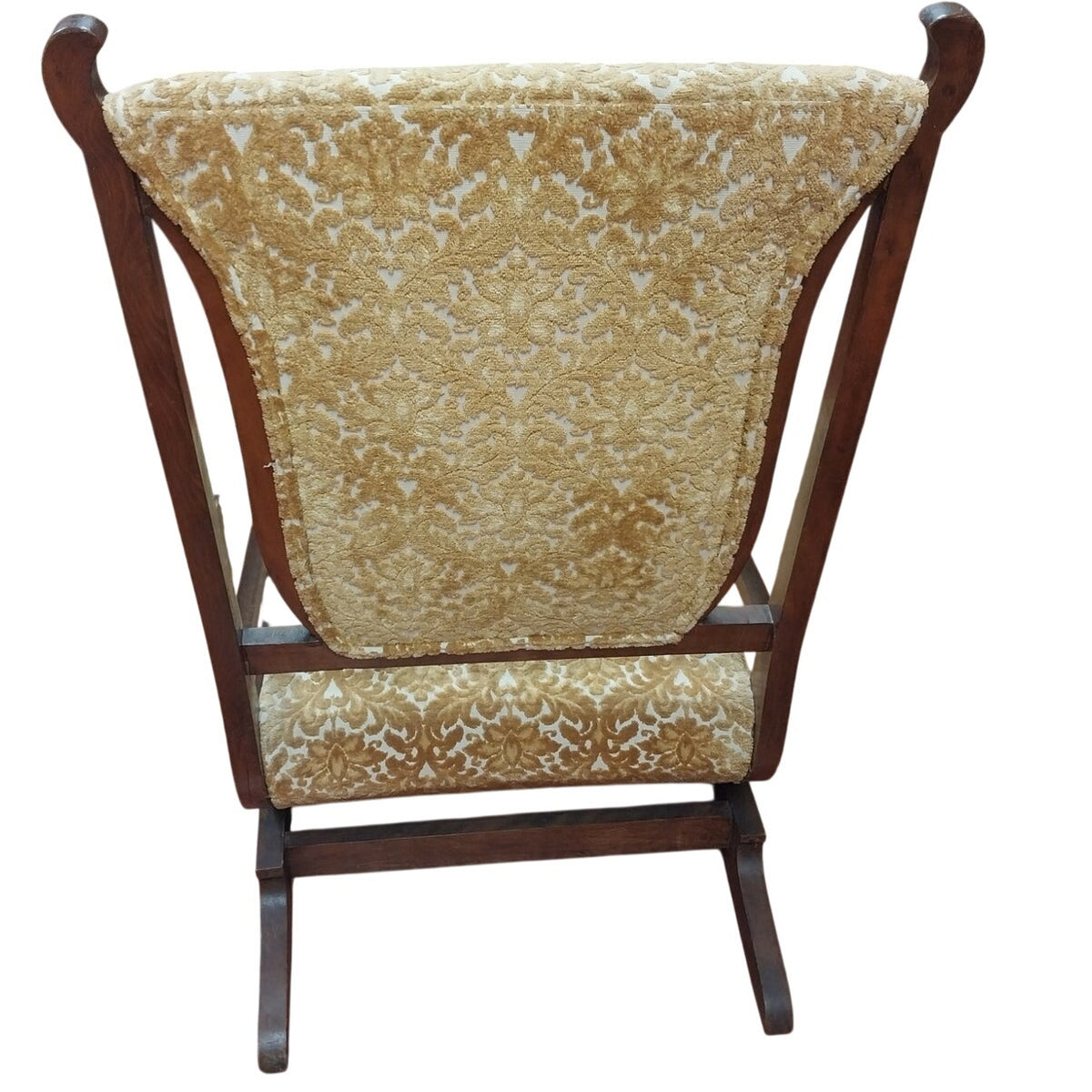 Vintage Gold Floral Print Fabric & Wood Glider / Rocking Chair