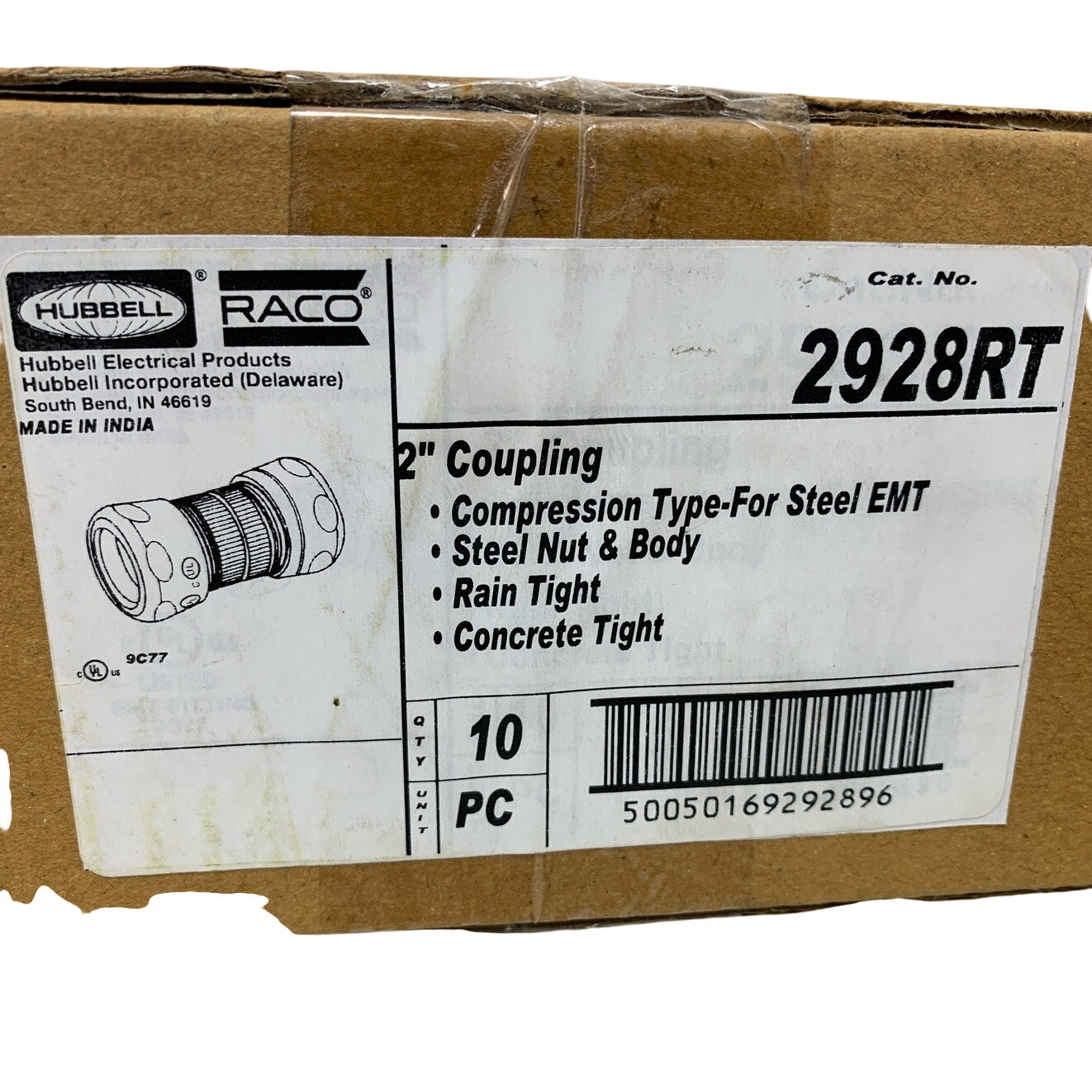 10 New Hubbell Raco 2928RT 2" Compression Type for Steel EMT Rain Tight Coupling
