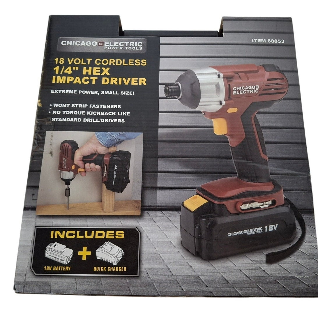 Chicago Electric 14 Volt Cordless Impact Driver Kit with Case Charger & Battery