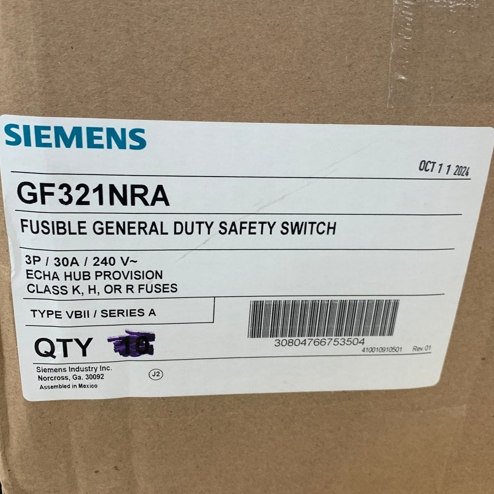 New Open Box Siemens GNF321NRA 30A Fusible General Duty Safety Switch