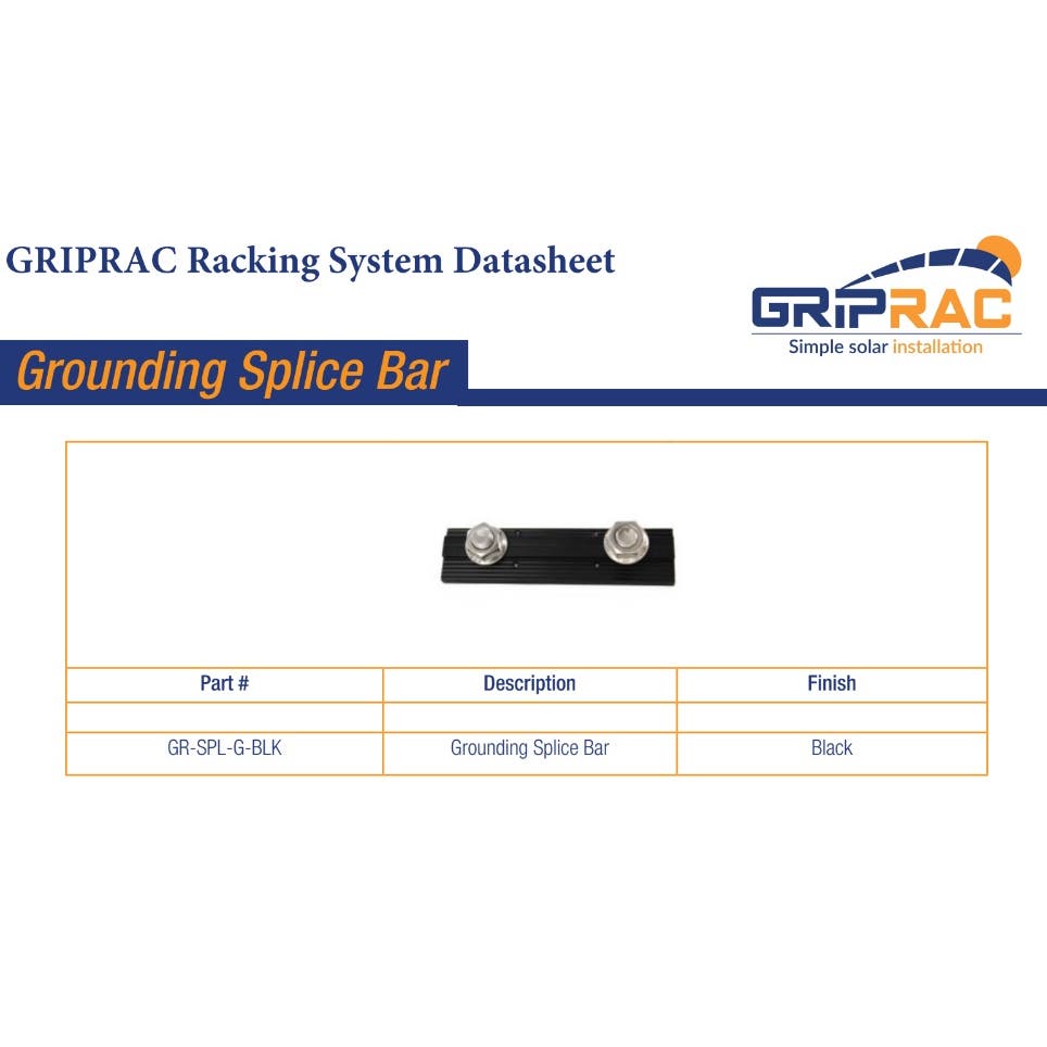 New Griprac Racking System Black Anodized FInish Grounding Splice Bar Pack