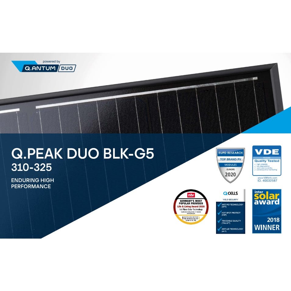 Q Peak Duo Black on Black G5 Used 315W Enduring High Performance Solar Panel