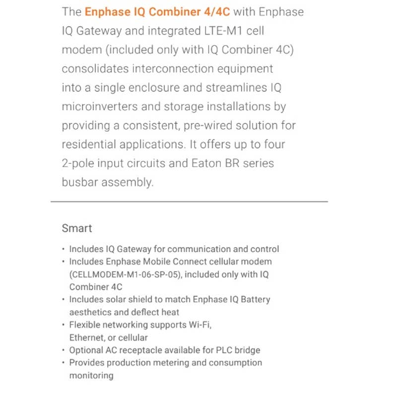 New Enphase IQ AC Solar Combiner Box X-IQ-AM1-240-4 IQ Envoy 2 CTs included